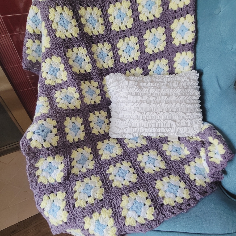 Purple Afghan Modern Granny Square 52x70 Crocheted Lap Throw Blanket